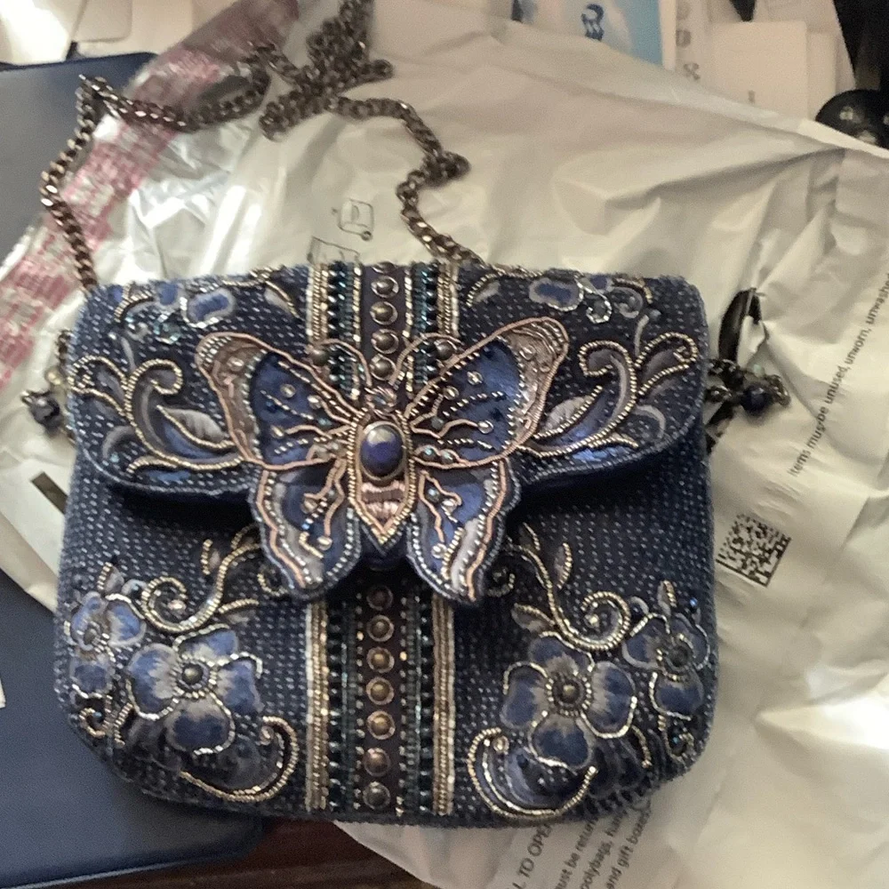 Mary Frances Blue and Silver Butterfly Crossbody Bag - Picture 1 of 3